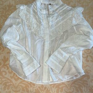 Free People Cream Ruffled Long Sleeve Blouse